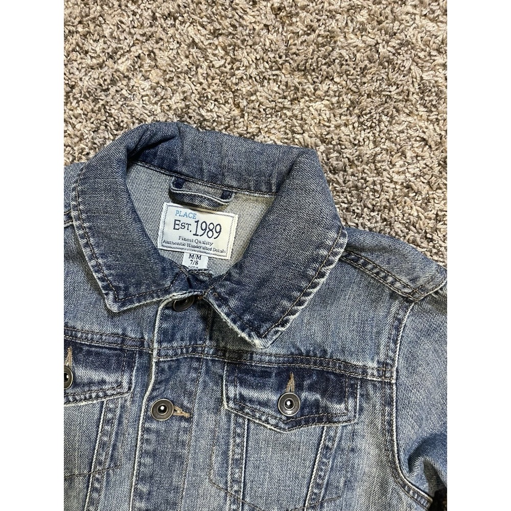 The Children's Place Unisex Kids Size 7/8 M Denim Jean Jacket Trucker Distressed - Picture 2 of 7